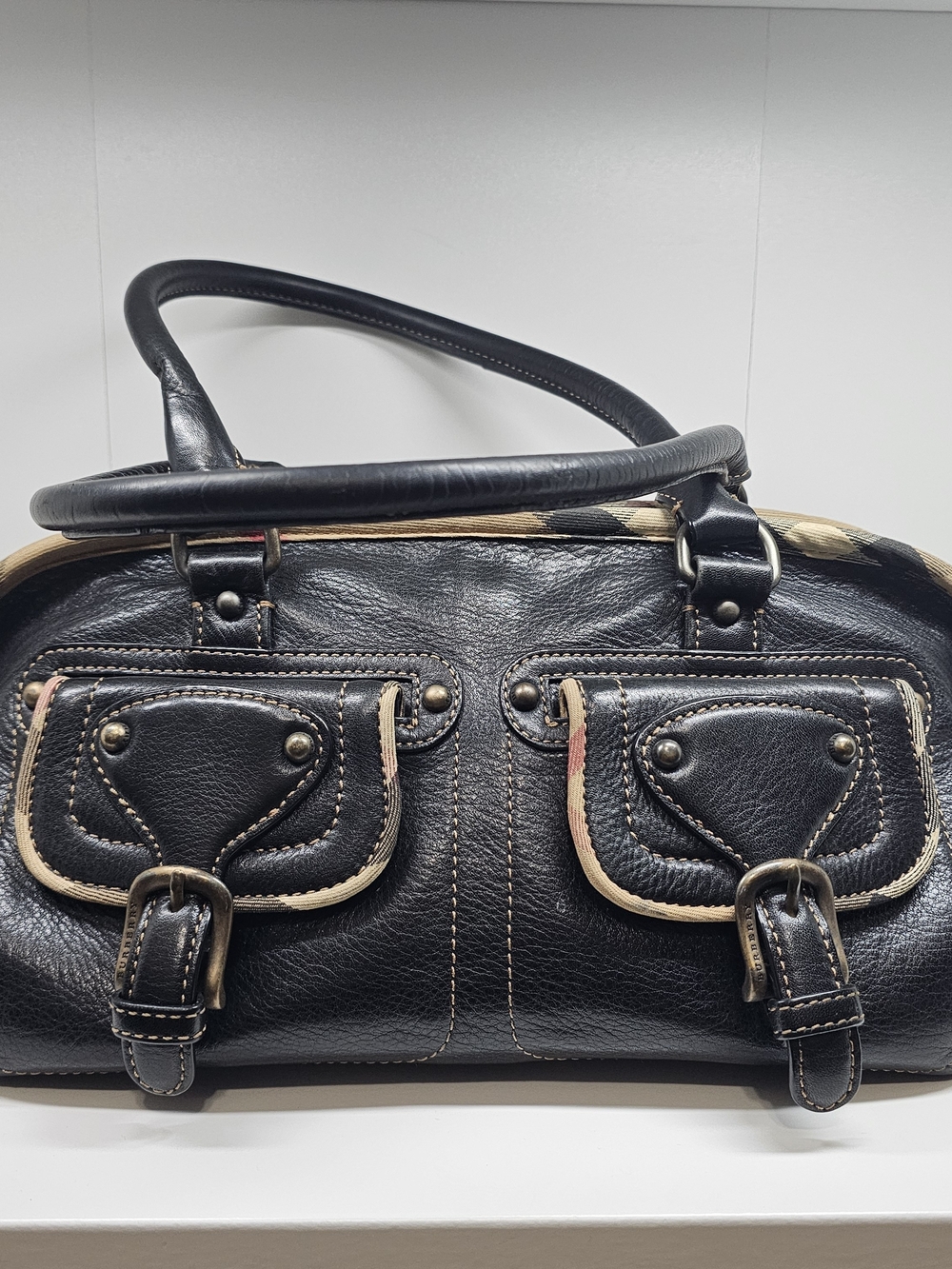 Burberry Black Leather Dual Front-Pocket Shoulder Bag